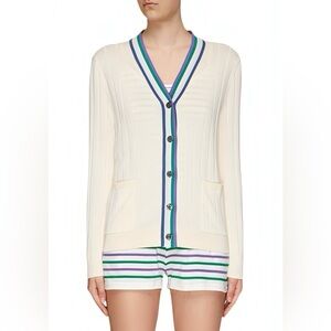 KULE Binx Striped Trim Cotton Cardigan Cream M